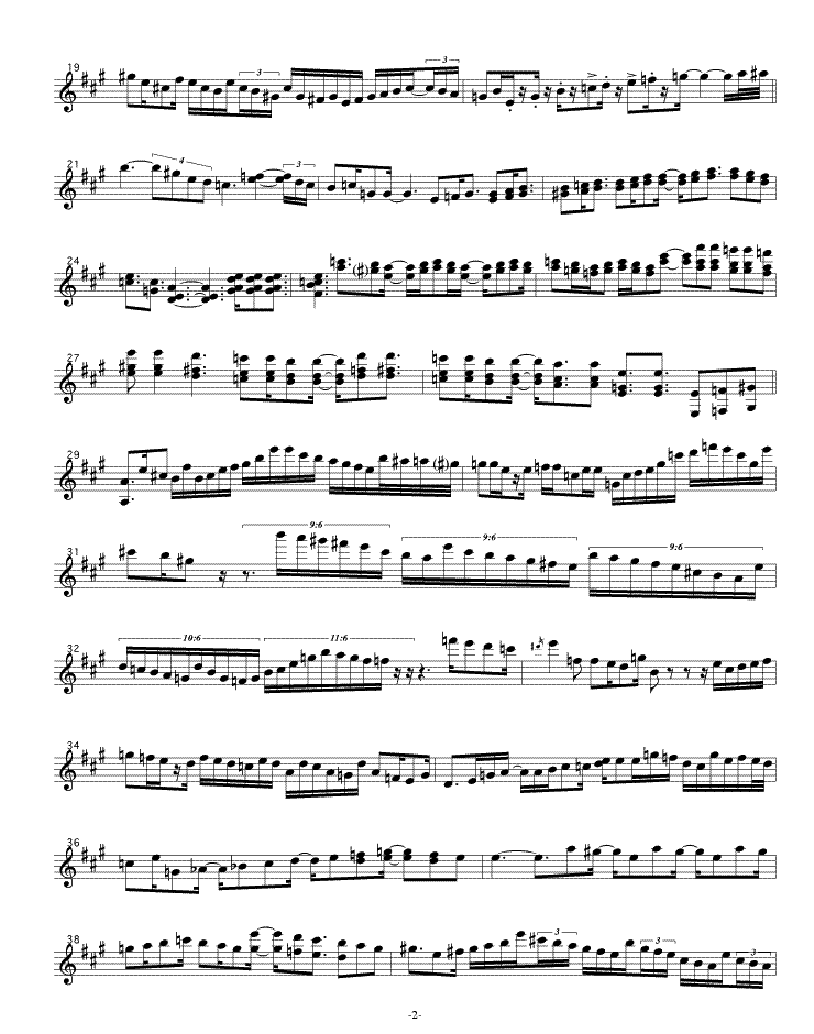 Page two of a transcription of Rainer Bruninghaus's solo on Eyes That Can See in the Dark