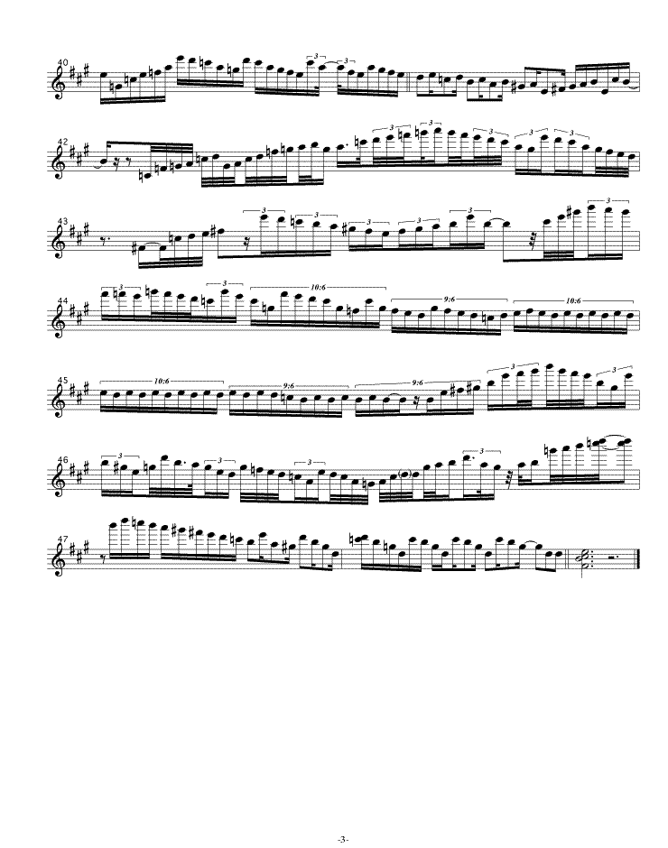 Page three of a transcription of Rainer Bruninghaus's solo on Eyes That Can See in the Dark