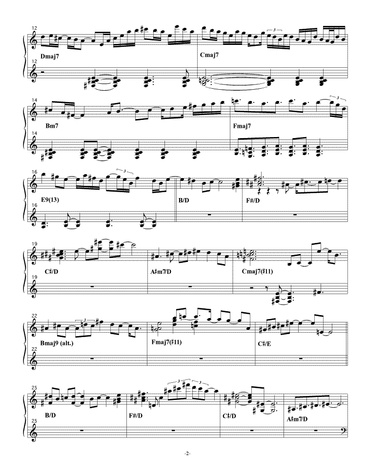 Page two of a transcription of Rainer Bruninghaus's solo on Colours of Chloe