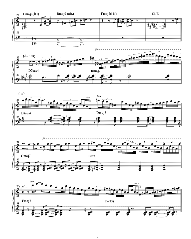 Page three of a transcription of Rainer Bruninghaus's solo on Colours of Chloe