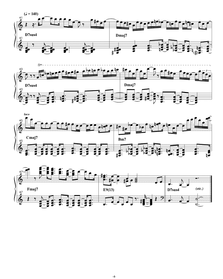 Page four of a transcription of Rainer Bruninghaus's solo on Colours of Chloe