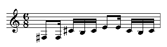 A motif in F-sharp minor, in the time signature 6/8.
